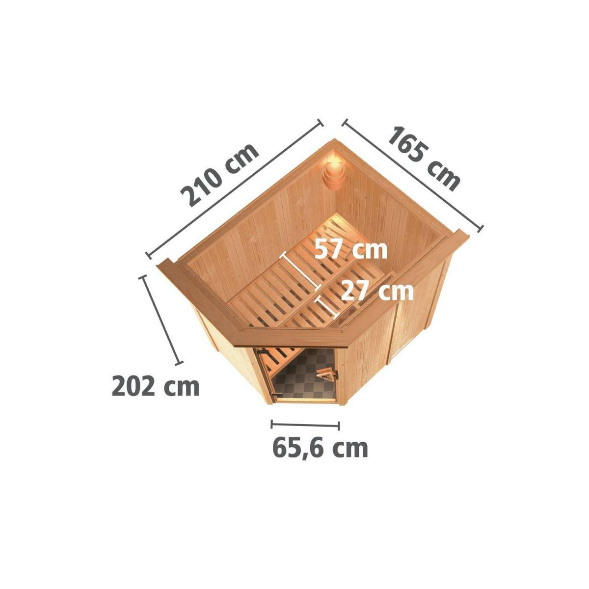 Karibu Sauna Saja Eckeinstieg 3,6 kW Ofen integr Strg mit Kranz Klarglas-Tür Bild 12