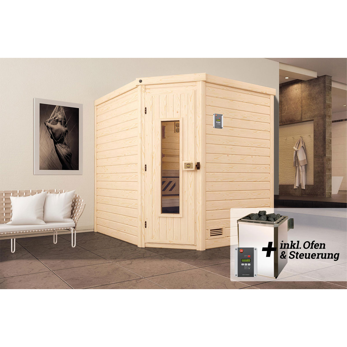 Weka  Elementsauna Varberg Größe 3 Sparset 7,5 kW OS Massivholztuer Bild 2