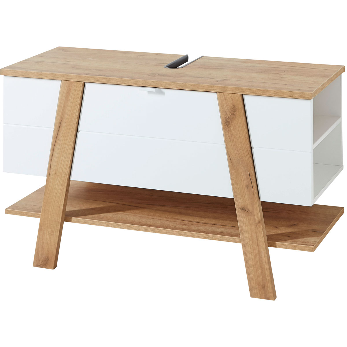 Waschbecken-Unterschrank 111 x 67 x 46 cm weiß/Navarra Eiche Bild 1