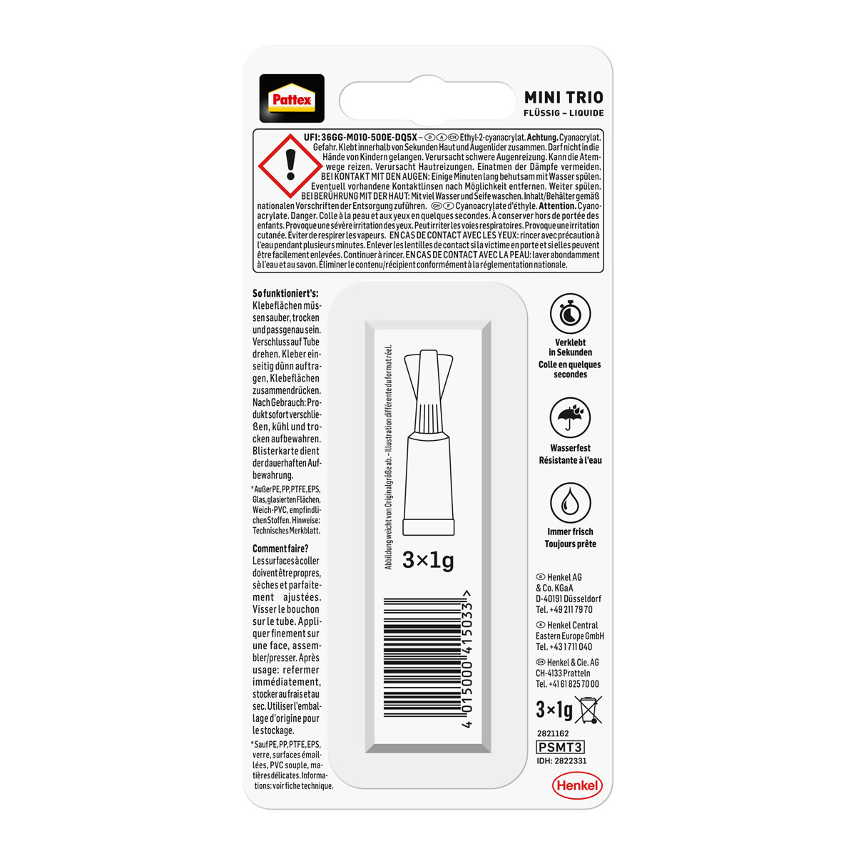 Pattex Sekundenkleber Flüssig Mini Trio 3 x 1 g Bild 3