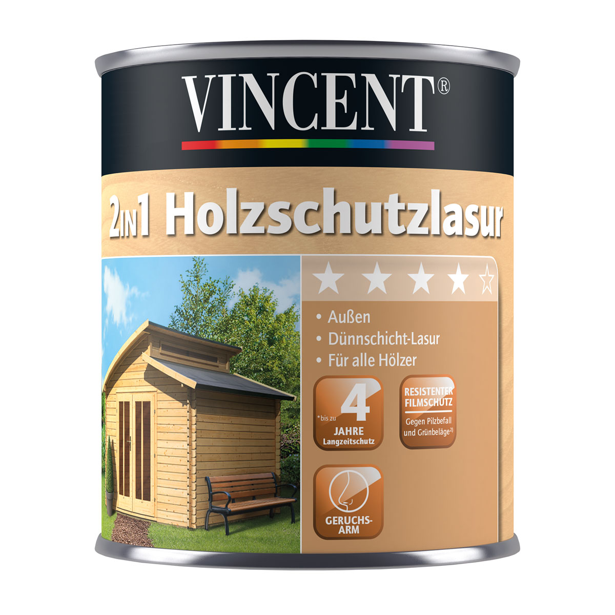 Vincent 2in1 Holzschutzlasur Lärche 0,75 L