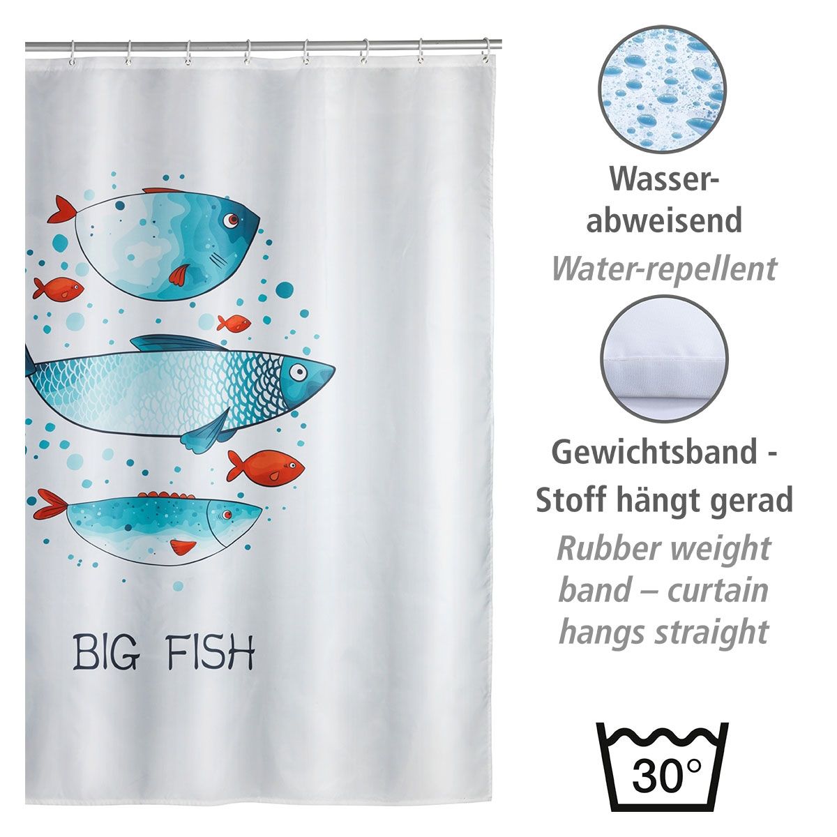 Wenko  Duschvorhang Big Fish Textil Polyester 180 x 200 cm waschbar Bild 3