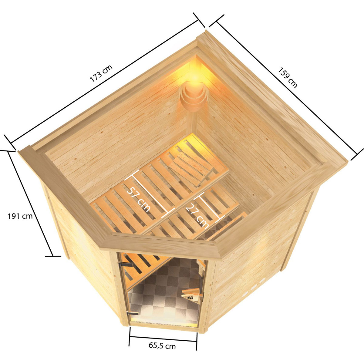 Karibu Sauna Antonia 3,6 kW mit Kranz naturbelassen externe Steuerung Bild 2