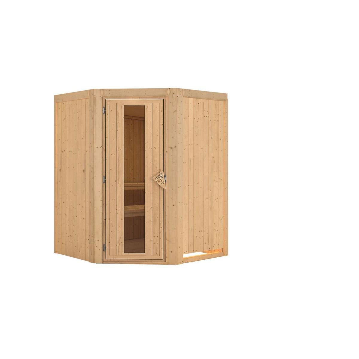 Karibu Sauna Nanja Eckeinstieg ohne Ofen kein Kranz Energiespartür Bild 2