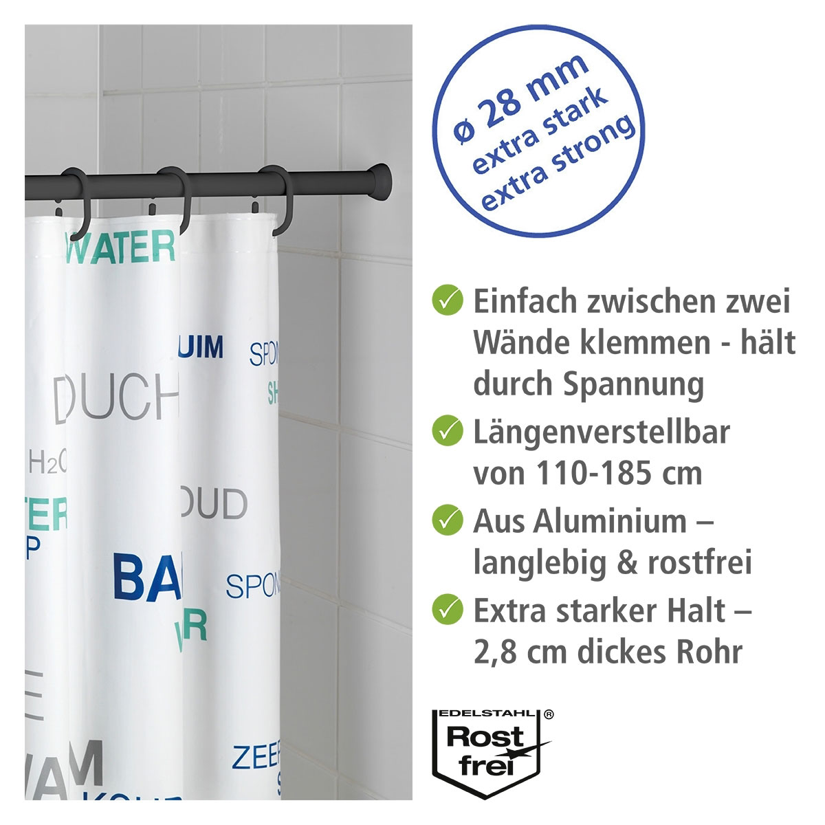 Wenko  Teleskop-Duschstange Schwarz 110 - 185 cm