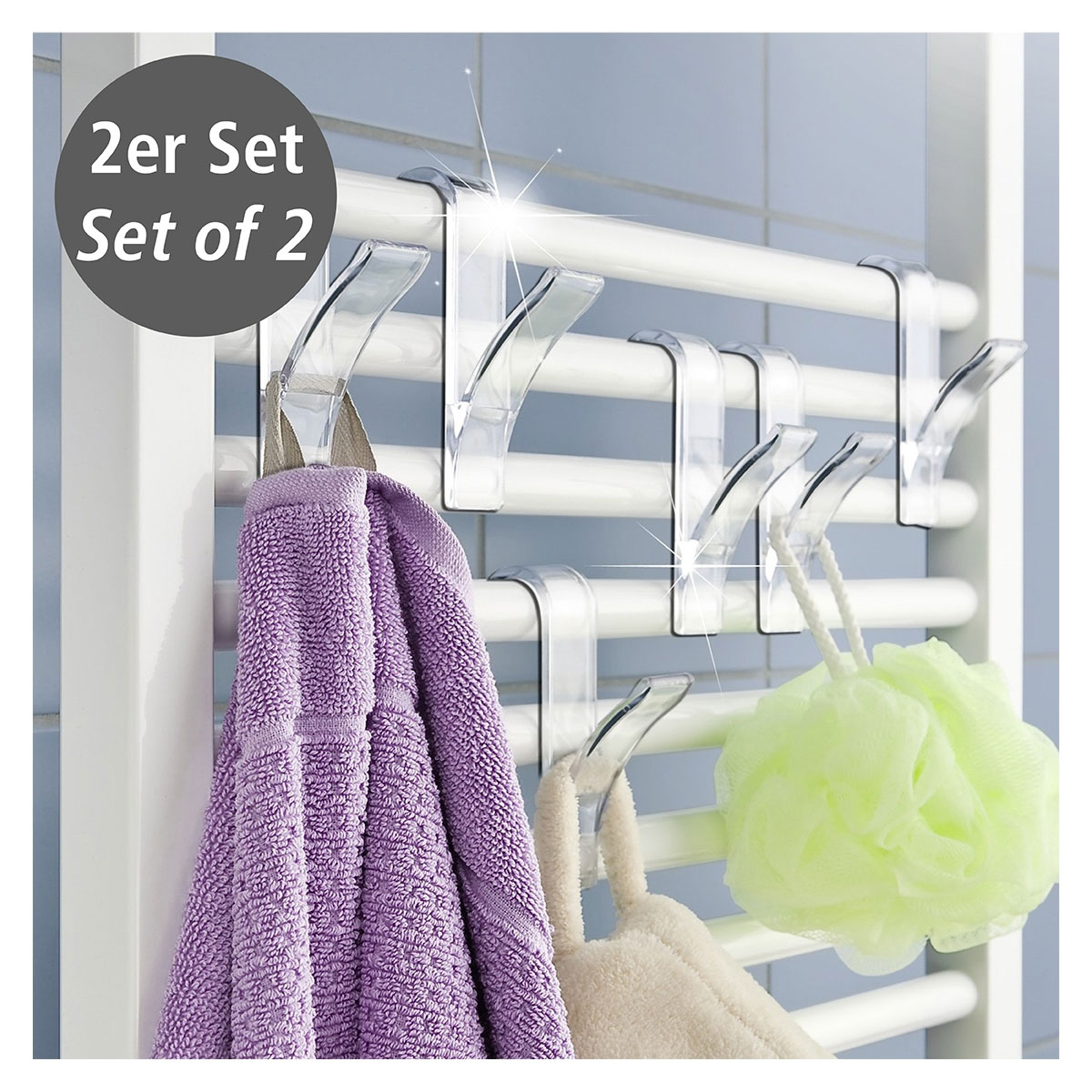 Wenko Haken für Handtuchheizkörper transparent 2er Set Bild 2