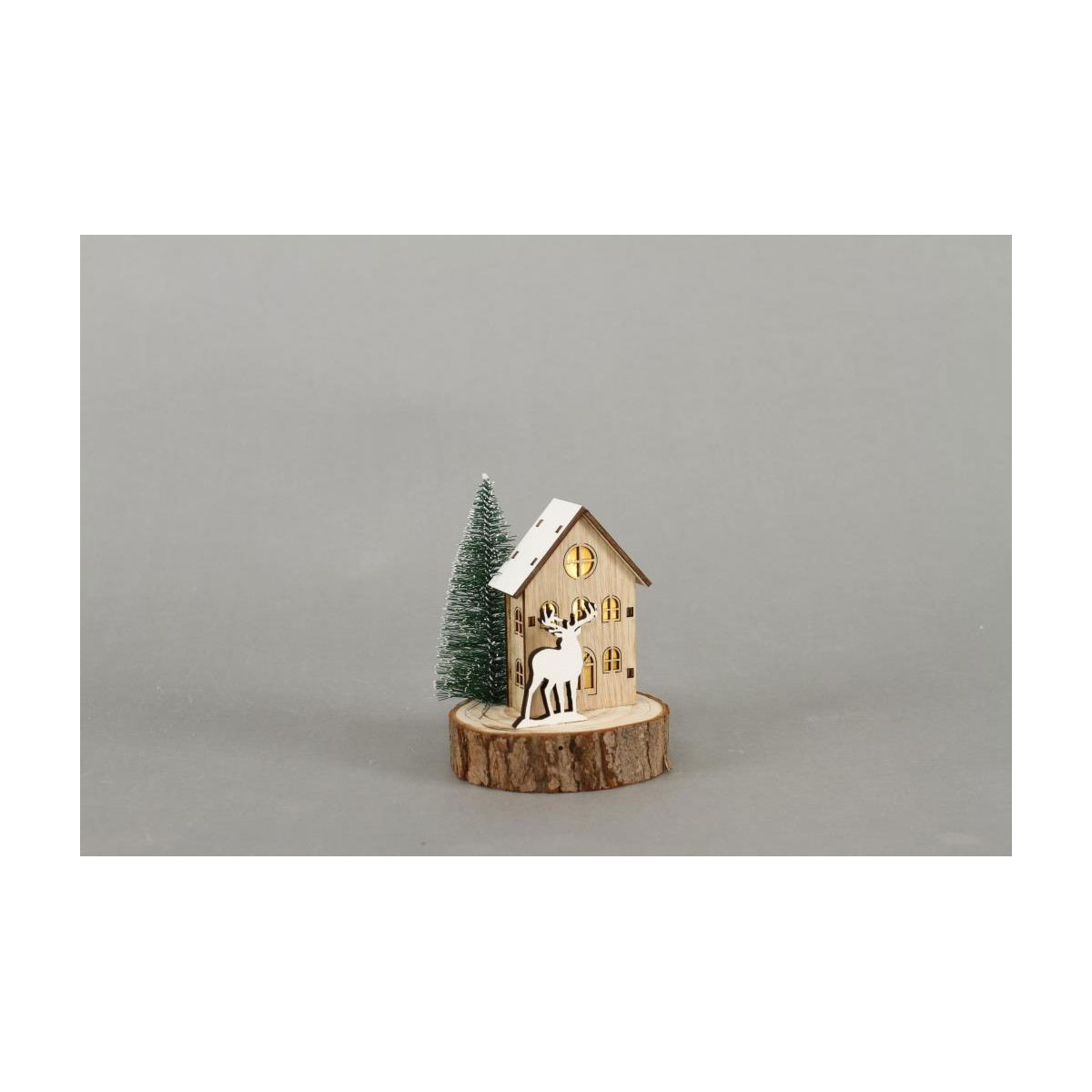 LED Winter Haus 9,5x12,5cm natur 5LED incl. 1xCR2032 Holz