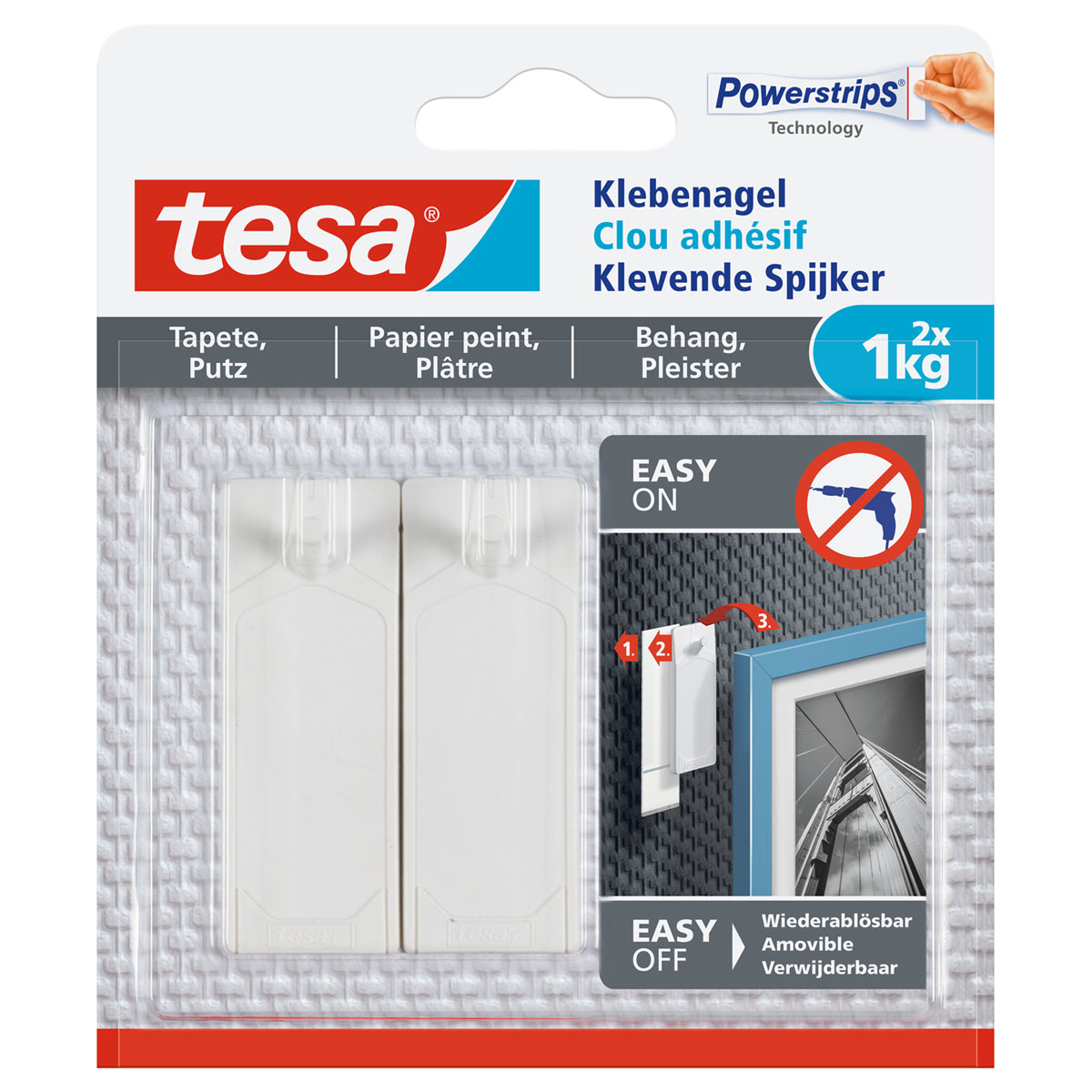 Tesa Klebenagel für Tapete und Putz 2 Stück Traglast 2 x 1 kg Bild 1