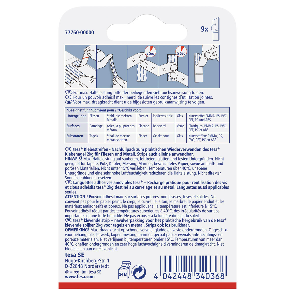 Tesa Klebestreifen für Fliesen 9 Stück Traglast 2 kg Bild 2