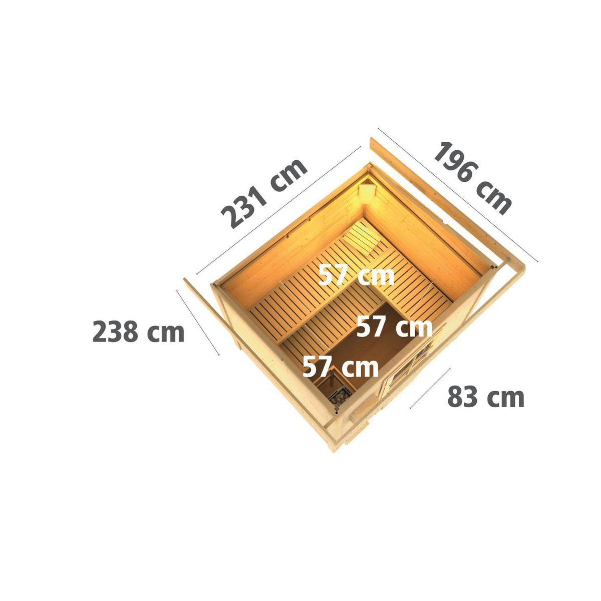 Karibu Saunahaus Norge 38 mm ohne Ofen Milchglastür Bild 9