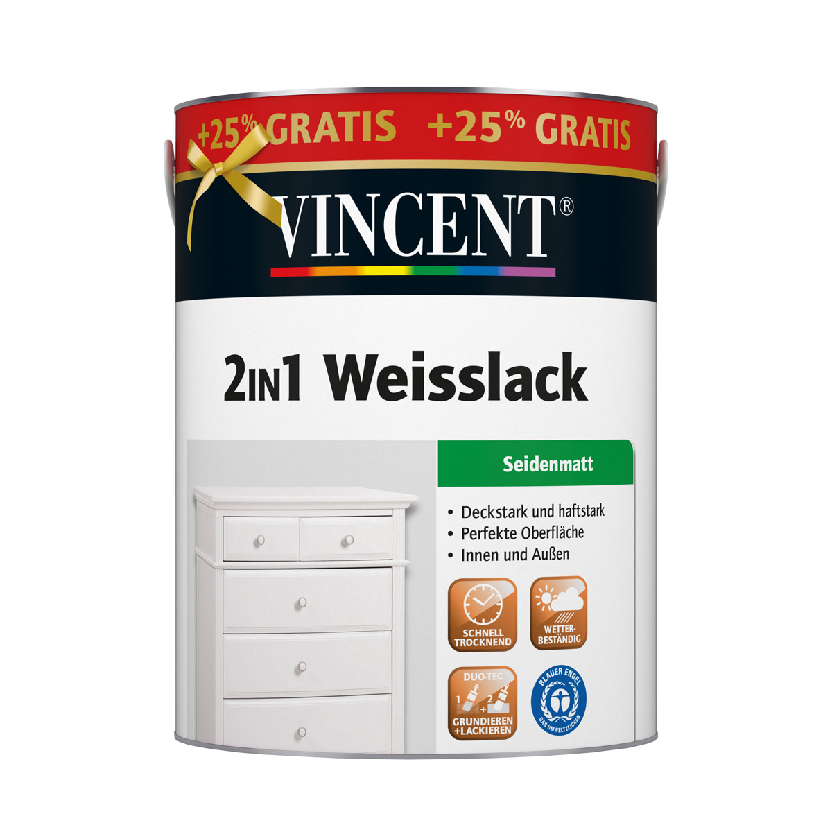 Vincent weißlack 2in1 weißlack brilliantweiß seidenmatt 3,125 L