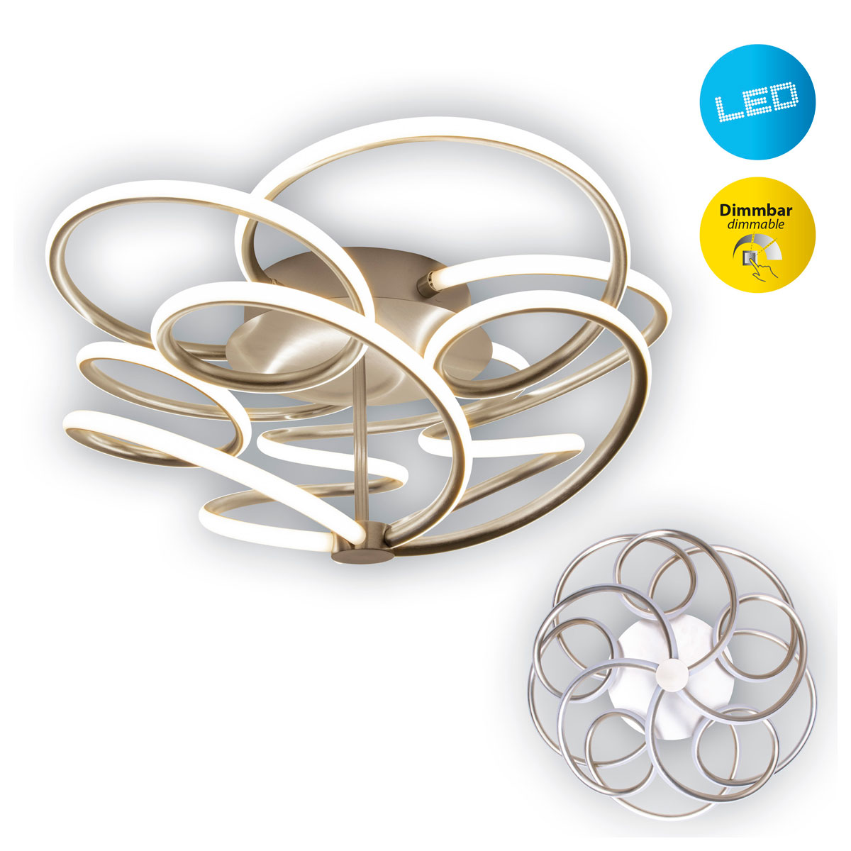 Naeve LED DL Rizado Metall/KSstahl-blank LxBxH: 57x57x20cm dimmbar Bild 2