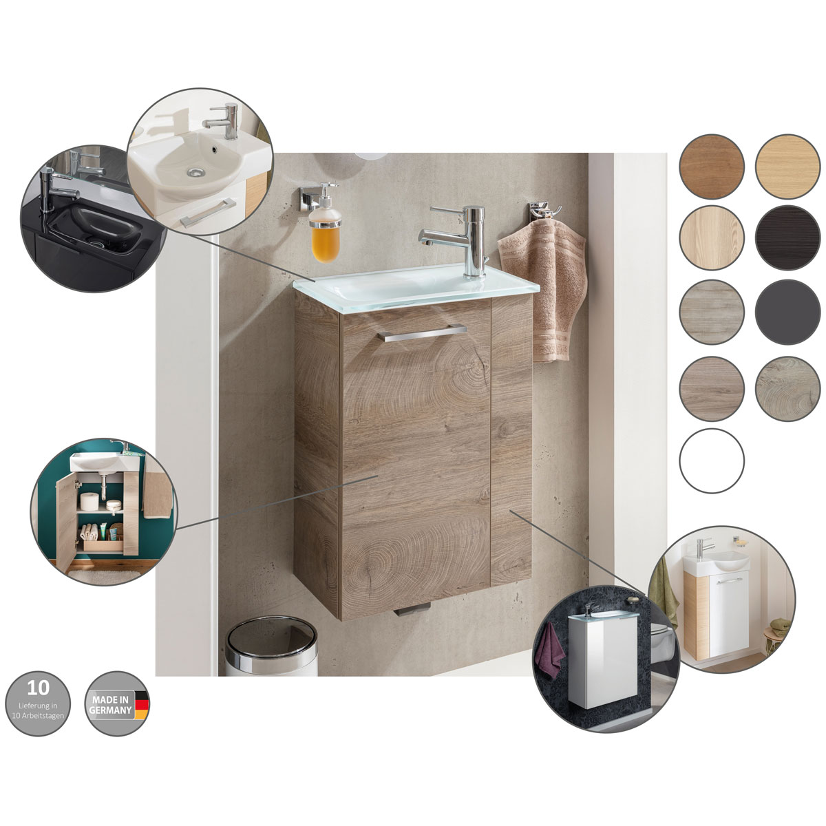 Fackelmann  Gäste-WC Waschtischunterschrank rechts SBC 440 x 600 x 243 mm NatureOak Bild 6