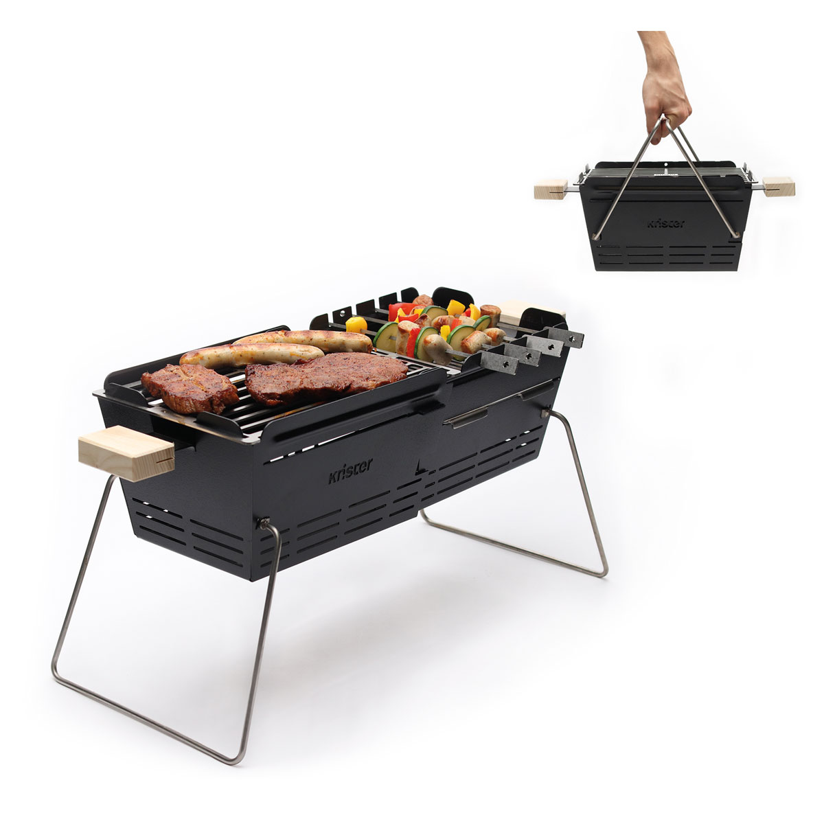 Knister Holzkohlegrill Original Grillfläche 20 x 28-49 cm auseinanderziehbar Bild 3