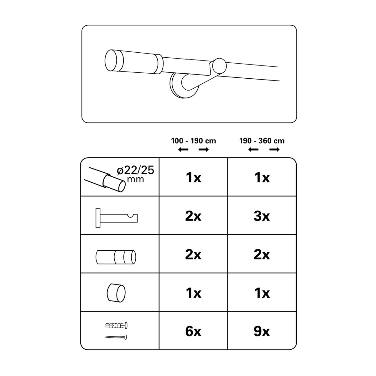 Gardinia Gardinenstangen-Set Zylinder Durchmesser 2,2/2,5 x 190-360 cm bronze Bild 4