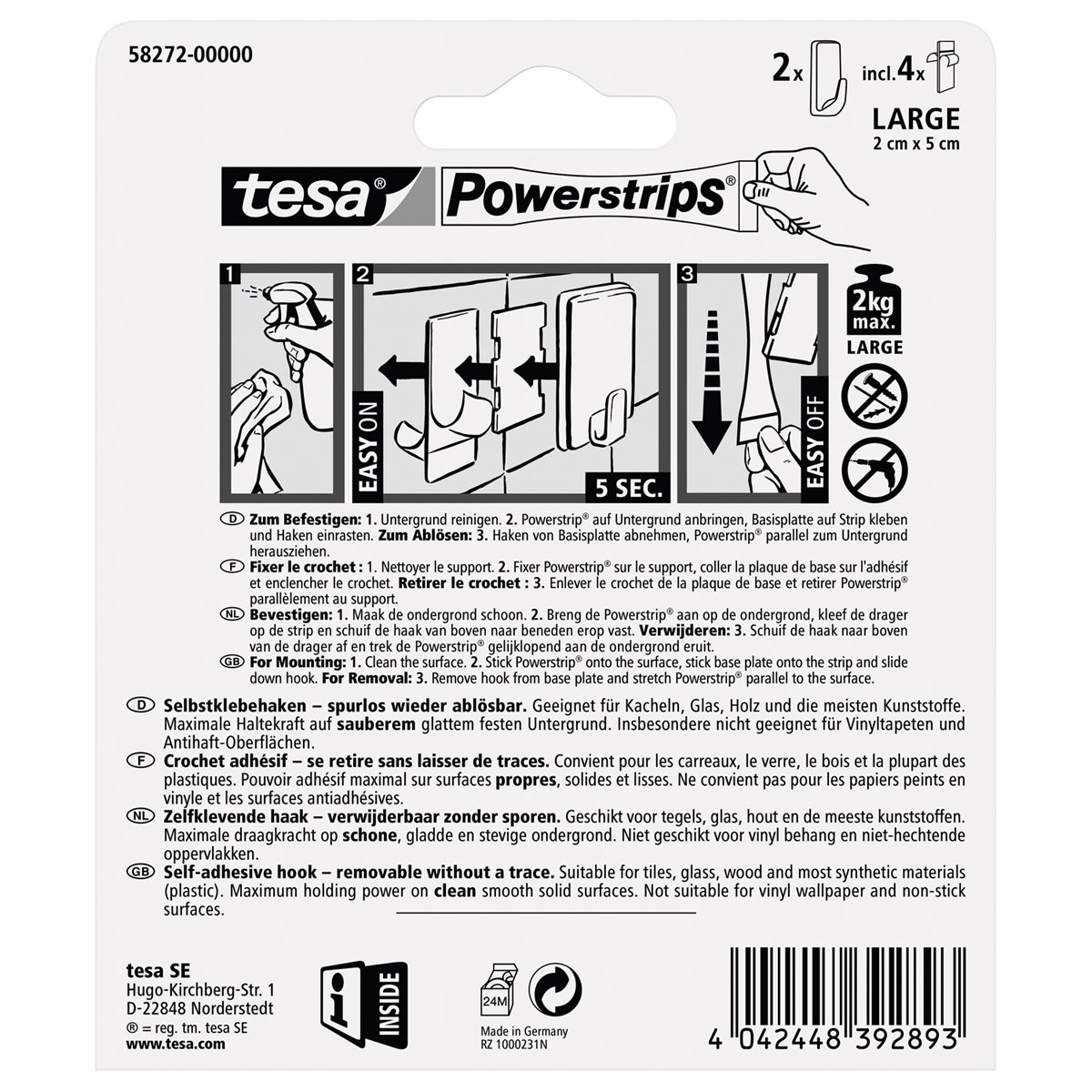 Tesa Powerstrips Haken Large rechteckig weiß Bild 3