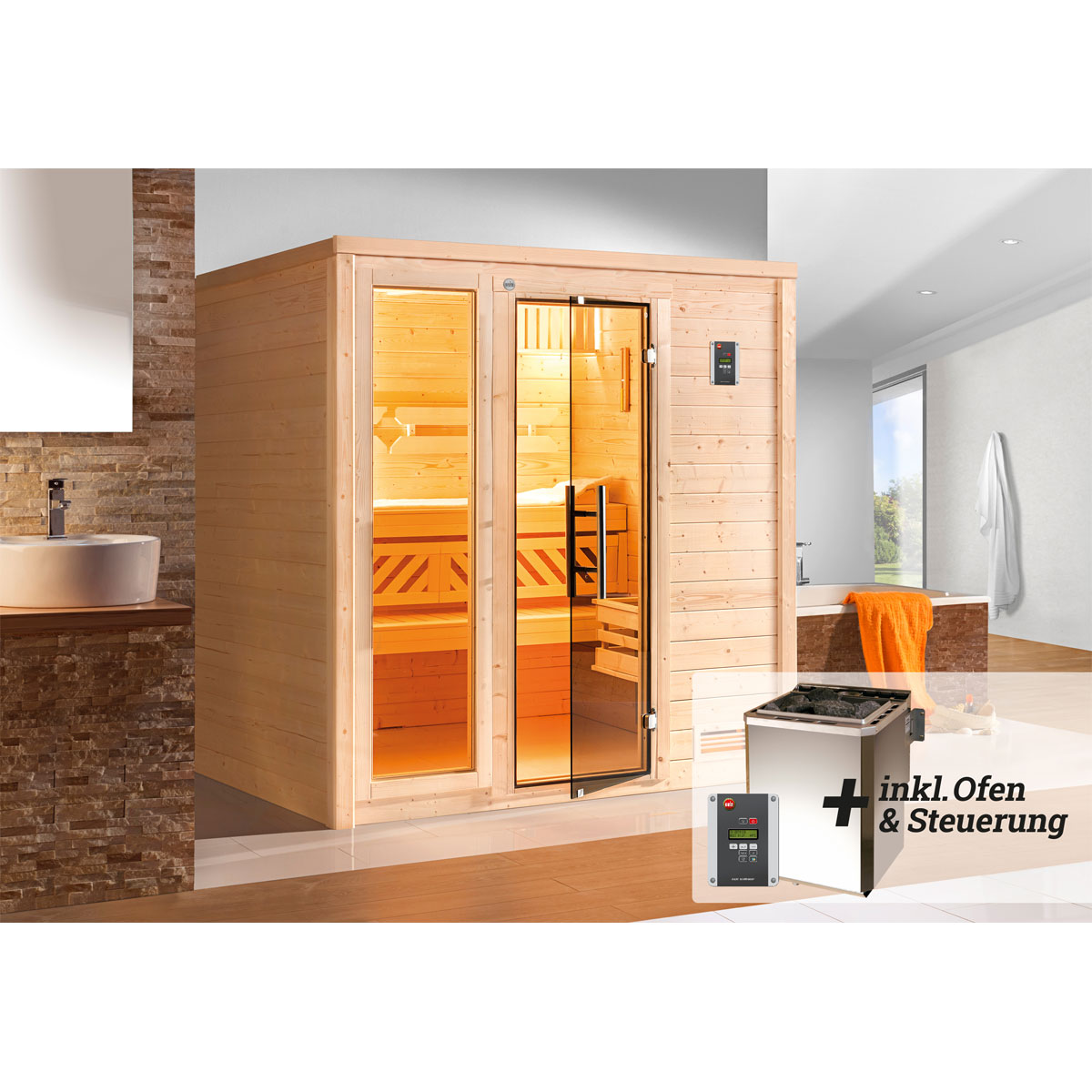 Weka  Premium Massivholz-Sauna Bergen Größe 1.8 Sparset 7,5 kW Bio S Bild 2
