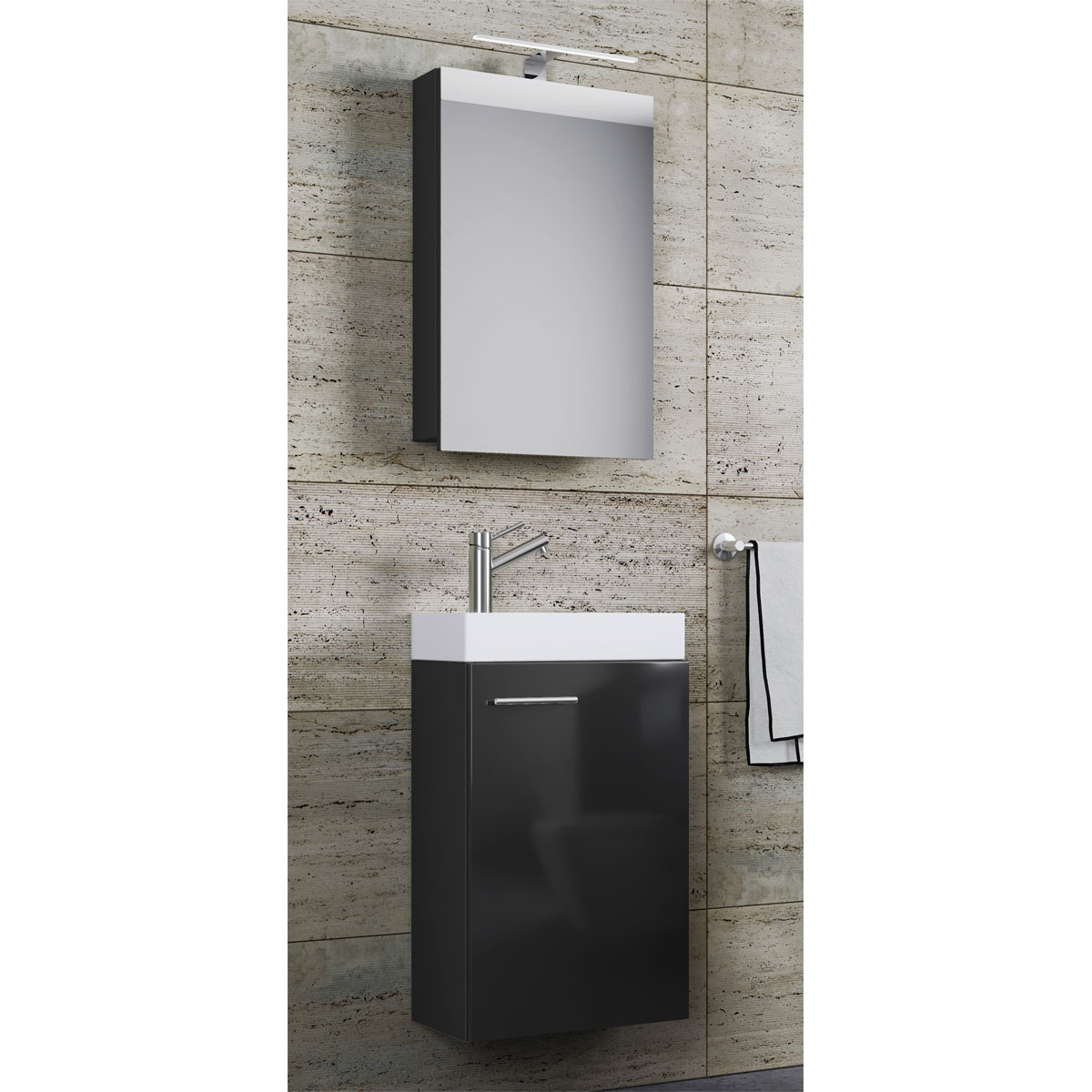 Gäste-Waschplatz Slito mit Spiegelschrank inkl Beleuchtung schwarz Bild 2
