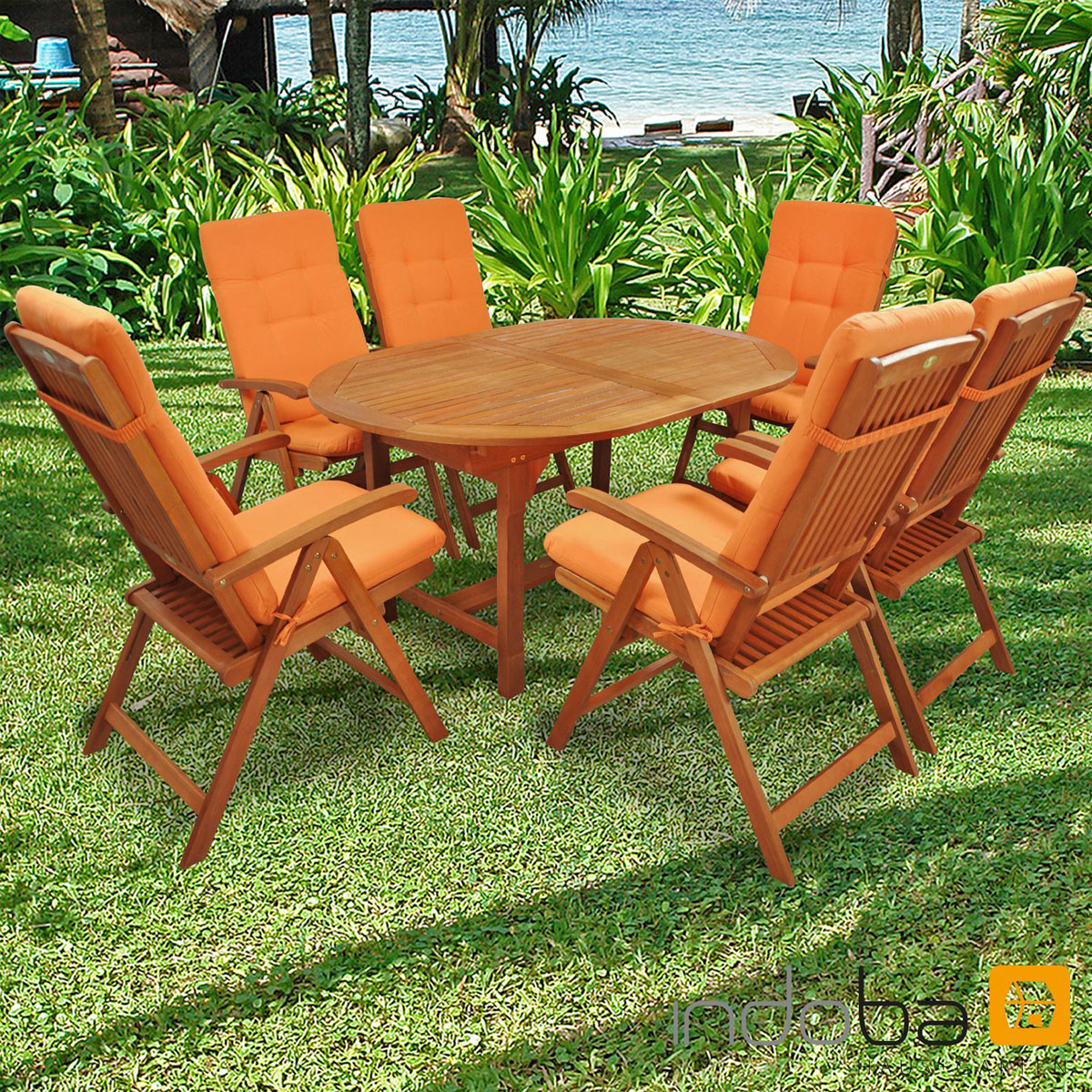 Indoba Gartenmöbel Set Sun Shine 13teilig mit Auflagen Relax Orange
