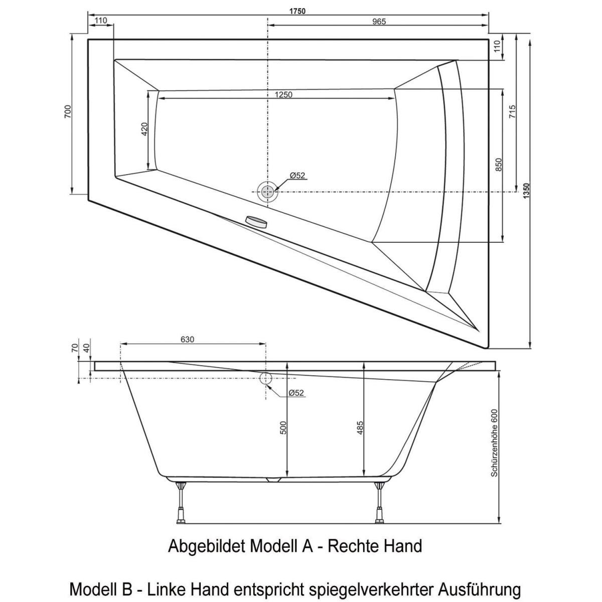 Ottofond Badewanne Galia II Modell A 175 x 135 x 70 cm weiß Bild 3