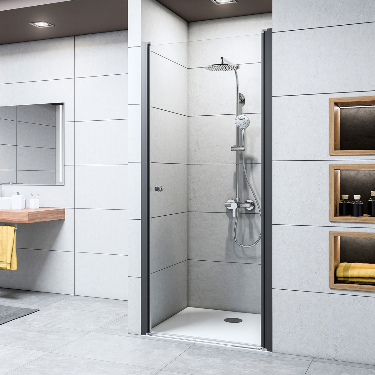 Breuer  Drehtür Elana 6 für Nische, Anschlag rechts, schwarz matt, Intima, 750 mm