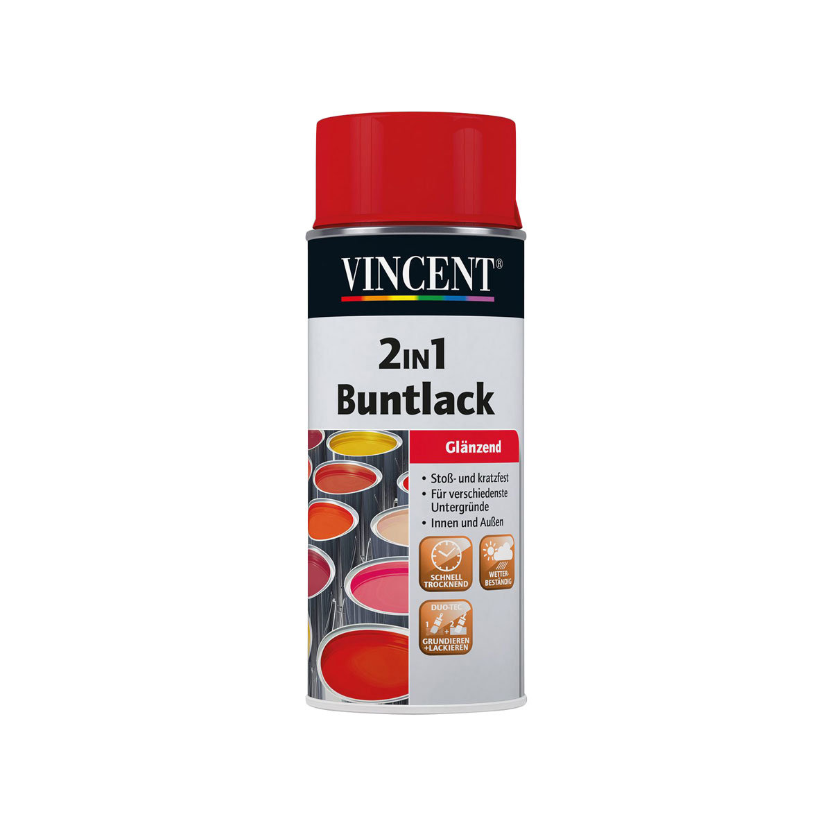 Vincent 2in1 Buntlack Spray feuerrot glänzend 150 ml