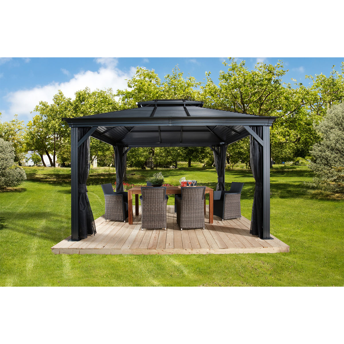 Sojag Pavillon Mykonos 1014 inkl. Moskitonetz 299x425x291,4cm Basaltgrau Bild 4