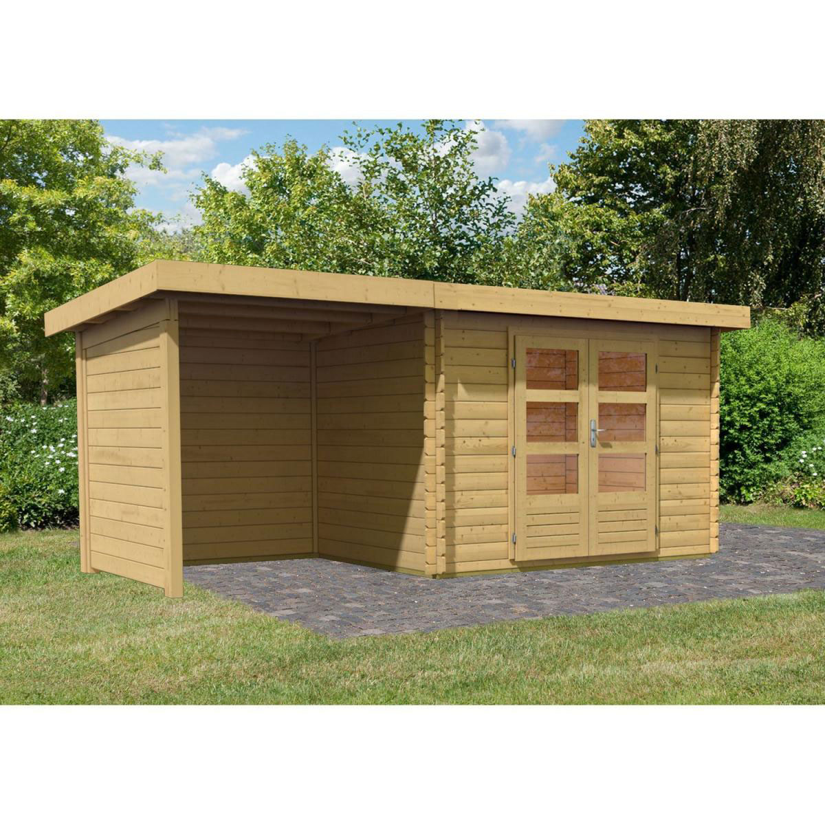 Karibu Gartenhaus Bastrup mit Schleppdach 200 cm und Seiten-/Rückwand naturbelassen 200 x 202 x 202 cm