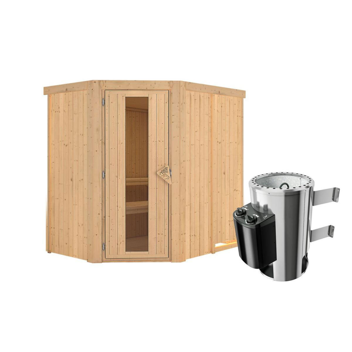 Karibu Sauna Saja Eckeinstieg 3,6 kW Ofen integr Strg kein Kranz Energiespartür Bild 2