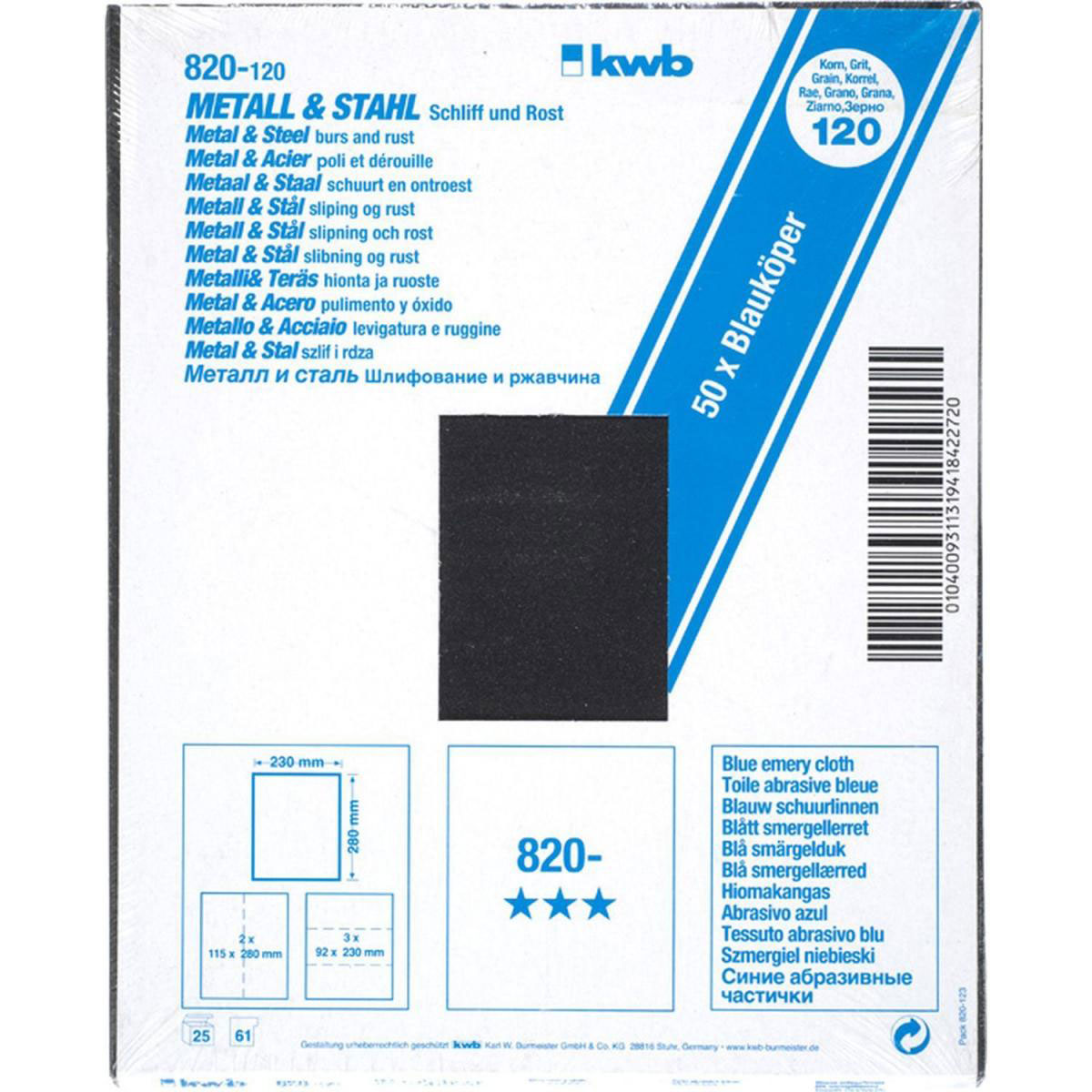 kwb  Schleifgewebe Metall und Stahl Blauköper 230 x 280 mm K120 Bild 2