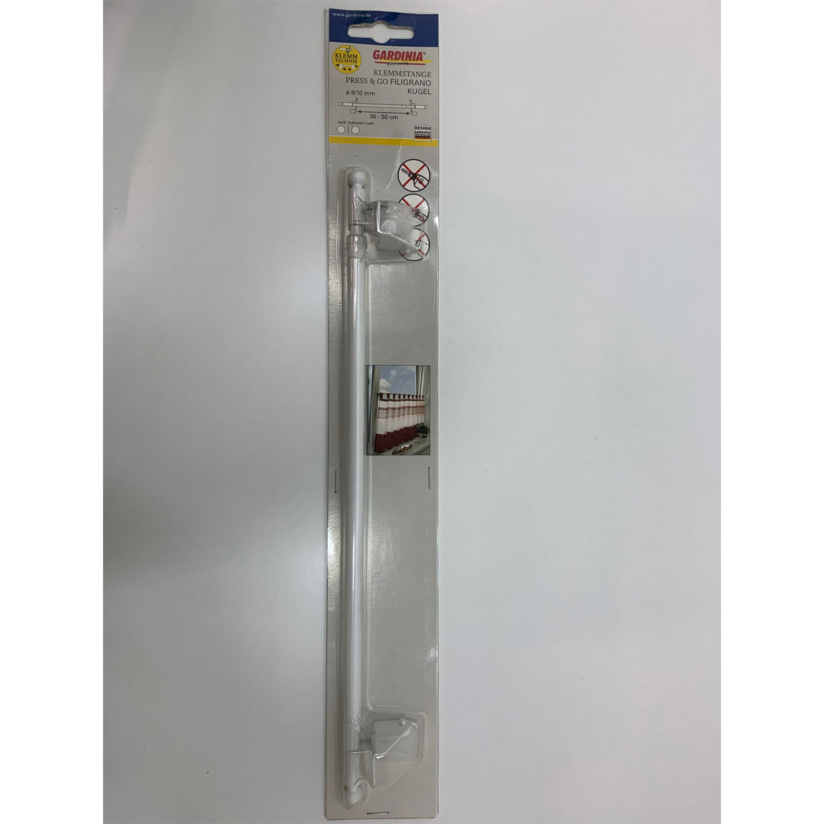 Gardinia Klemmstange Press und Go Filigrano Kugel 30-50 cm weiß