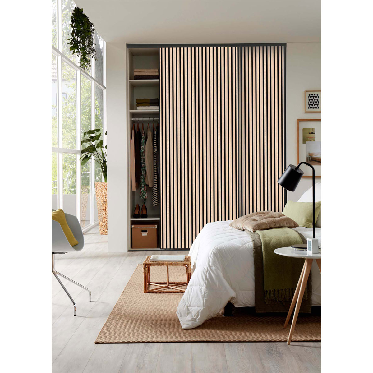 Hibitaro  Lamellen-Schiebeitür mit Akustikeffekt als Schrank- / Nischentür