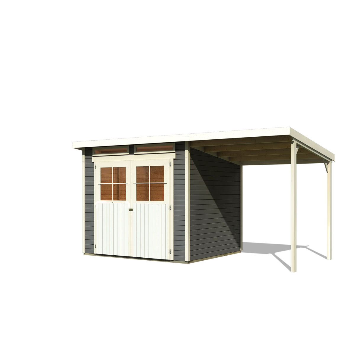 Karibu Gartenhaus Glücksburg 4 mit Anbaudach terragrau Bild 1