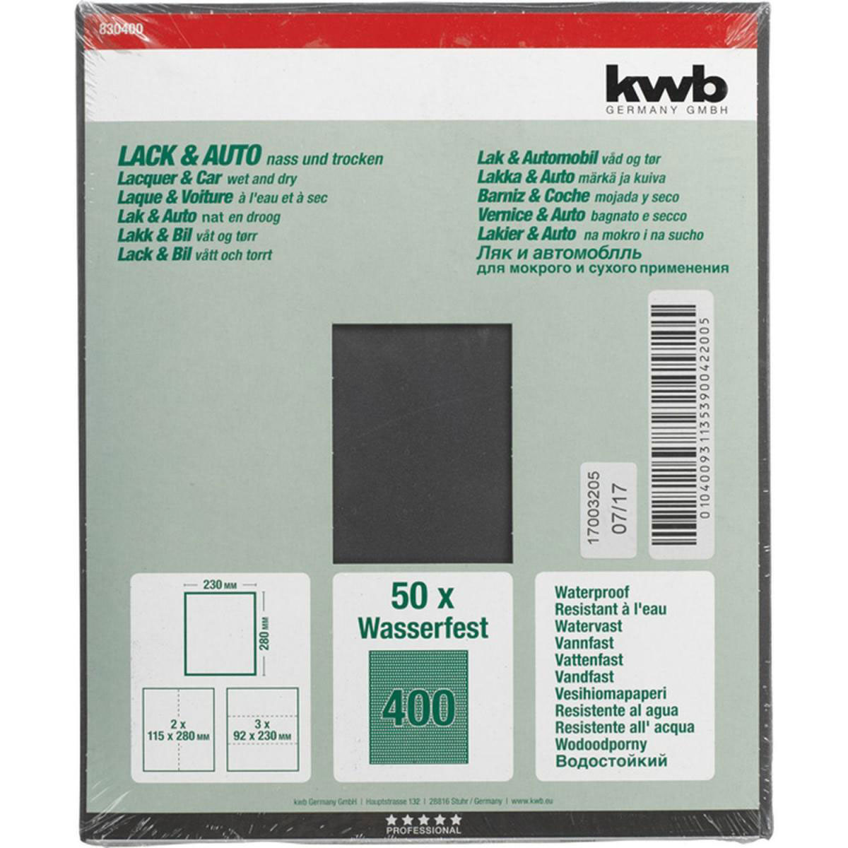 kwb  Schleifpapier Lack und Auto wasserfest 230 x 280 mm K400 Bild 2