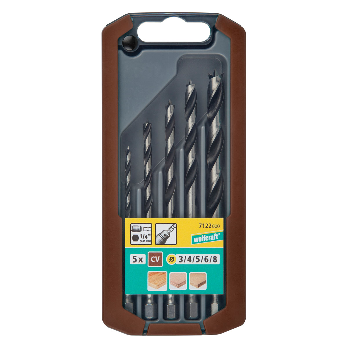 Wolfcraft Holzspiralbohrer-Set Sechskant-Schaft Durchmesser 3–8 mm 5- teilig