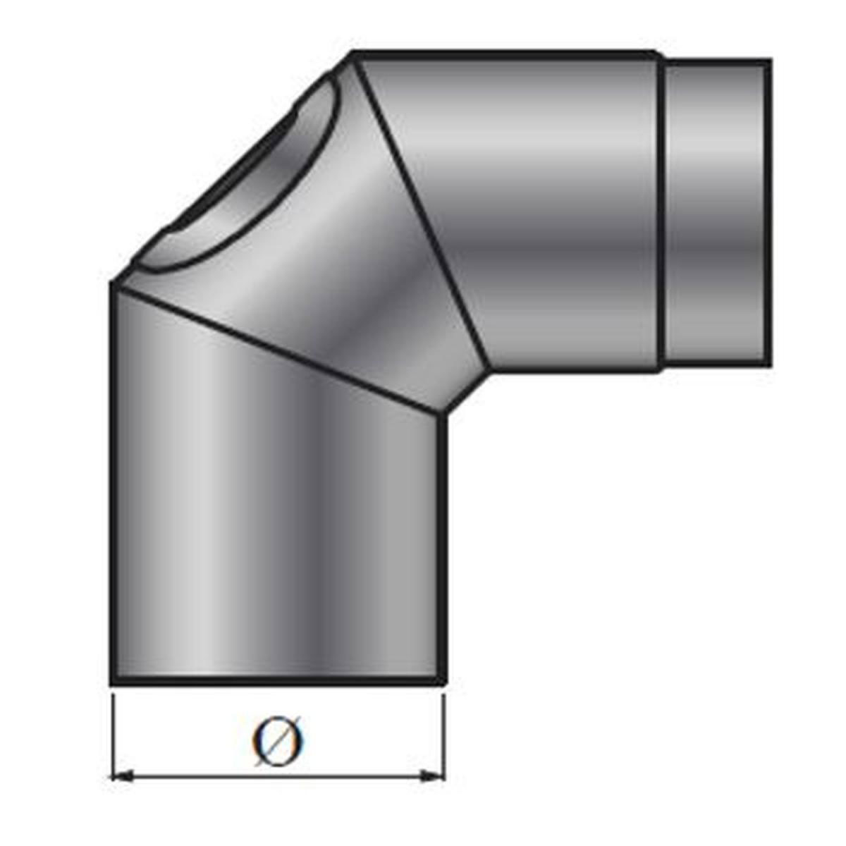 MyFireTool Rauchrohrbogen 90 Grad Ø 120 mm schwarz 2 mm mit Tür 3-teilig