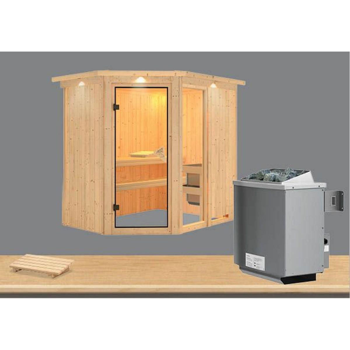 Karibu Systemsauna Fiona 1 68 mm 9 kW Ofen integr Strg mit Dachkranz Bild 2