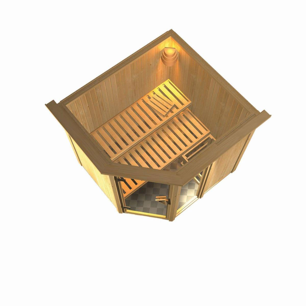 Karibu Systemsauna Fiona 1 68 mm 9 kW Ofen integr Strg mit Dachkranz Bild 4