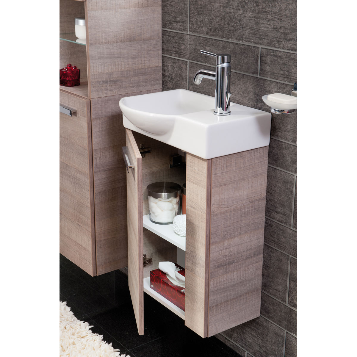 Fackelmann  Gäste-WC Waschtischunterschrank links SBC 440 x 600 x 243 mm Graueiche Bild 8