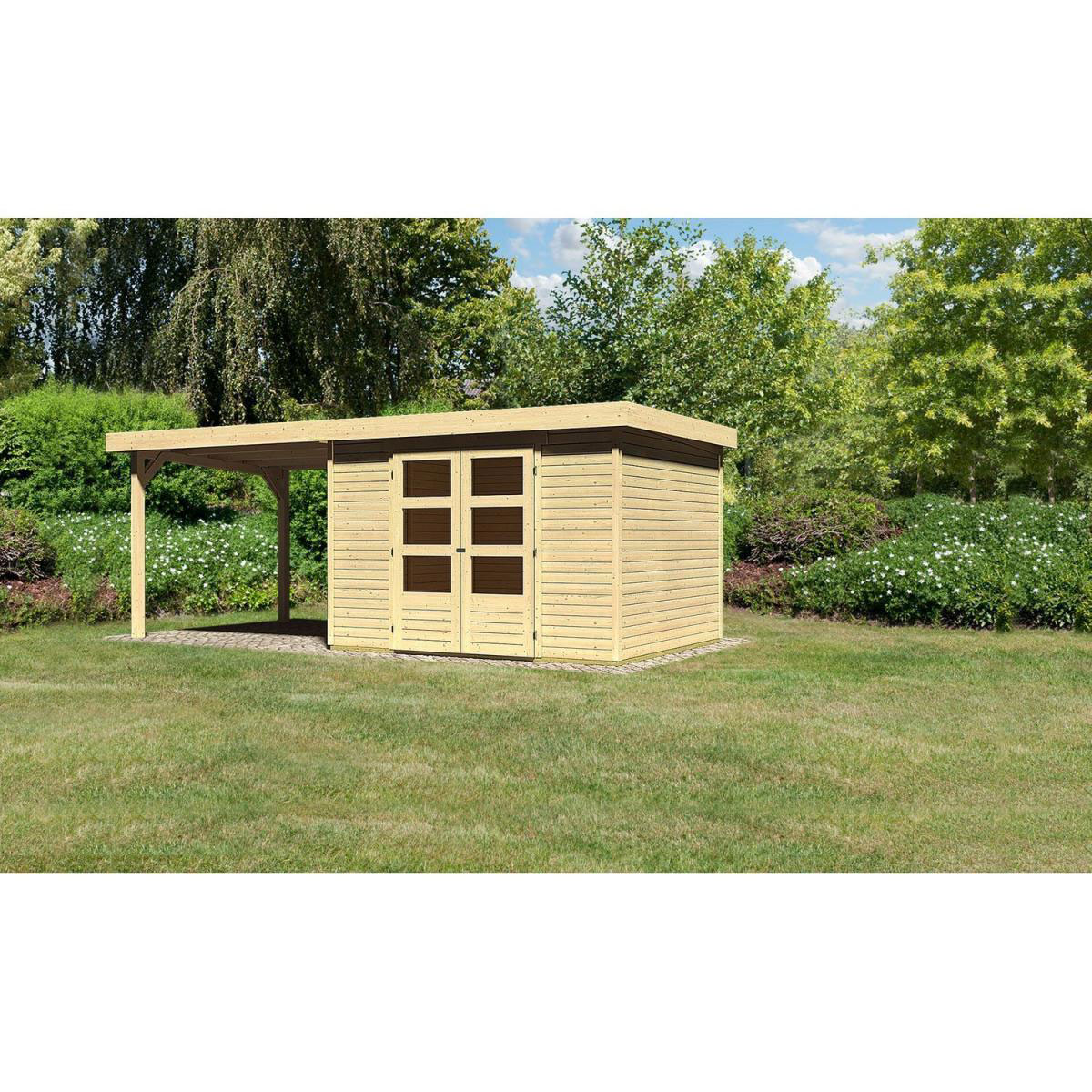 Karibu Gartenhaus Askola mit Anbaudach 260 cm naturbelassen 302 x 246 x 211 cm Bild 1