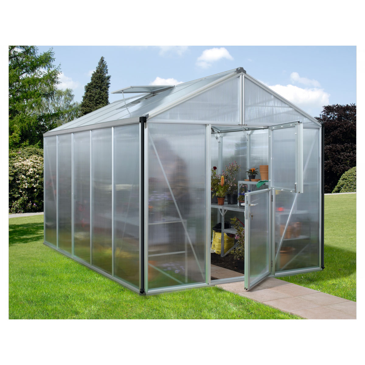 Vitavia Gewächshaus Zeus 10000 10m² 10 mm Hohlkammerplatte silber