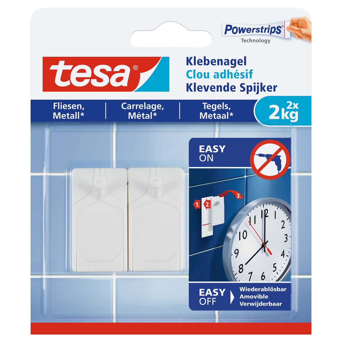 Tesa Klebenagel für Fliesen 2 Stück Traglast 2 x 2 Kg Bild 1
