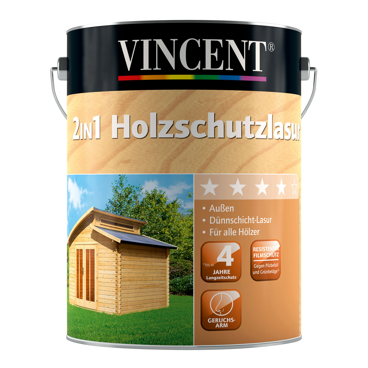 Vincent 2in1 Holzschutzlasur Natur 4 L
