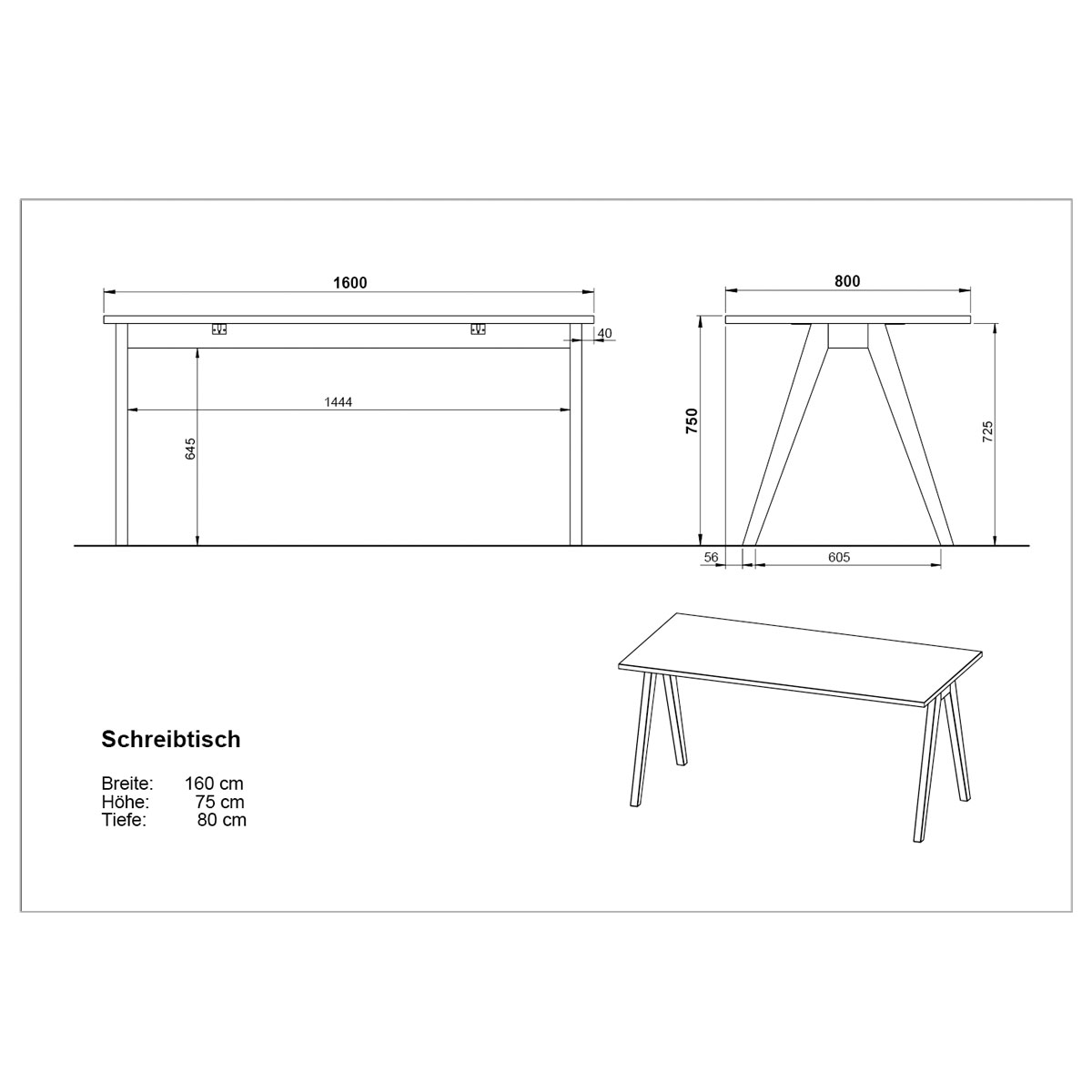 Schreibtisch 160 x 75 x 80 cm weiß/Navarra Eiche Bild 5