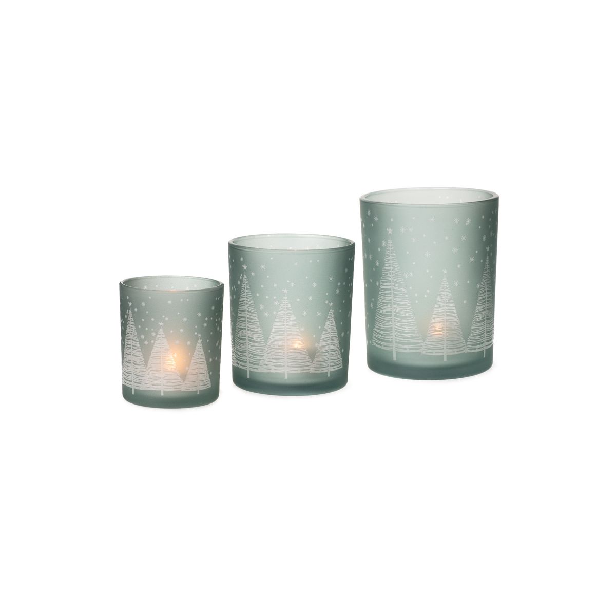 Teelichtglas Schneefall 9x10cm grau