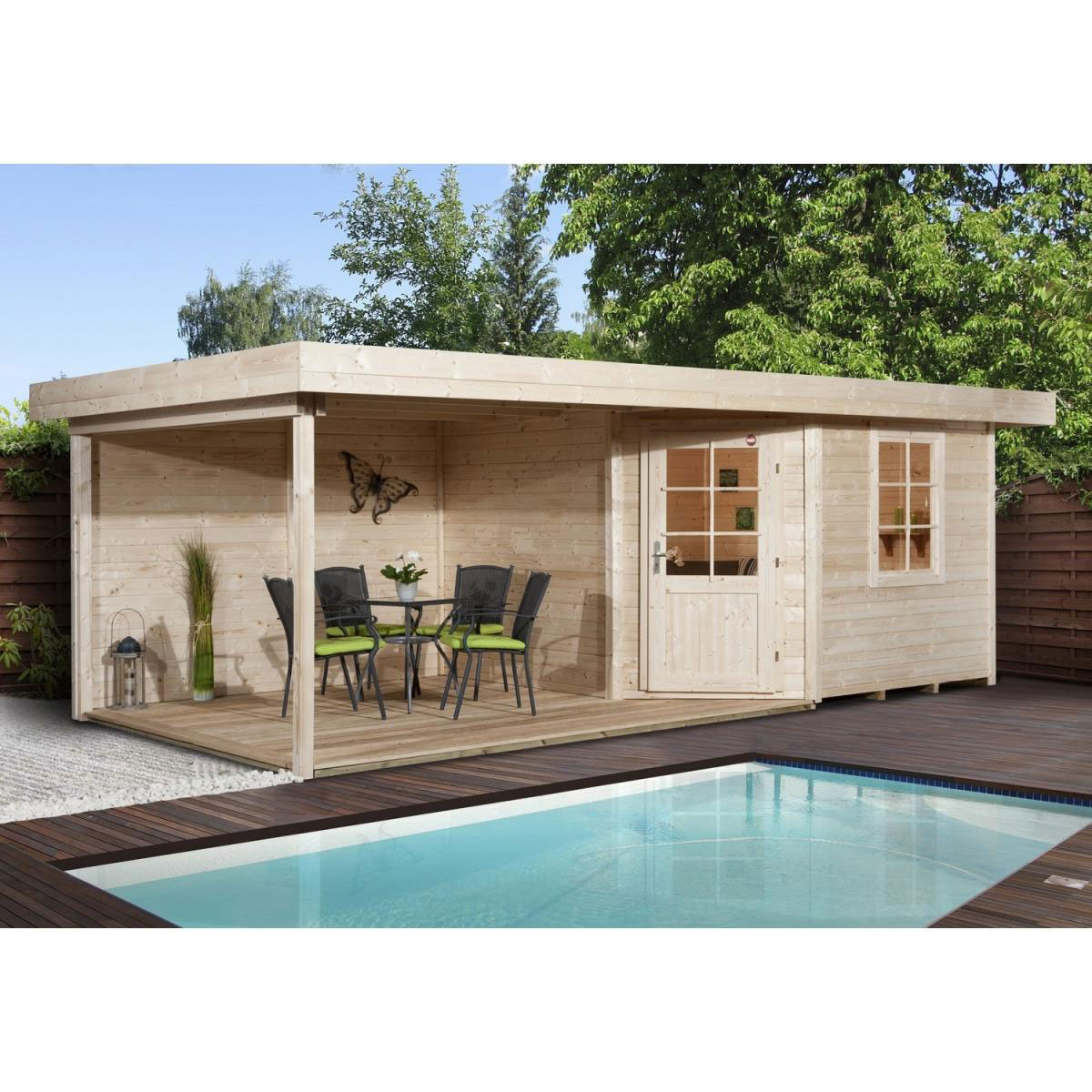 Weka Designhaus 213 B mit Anbau 300 cm 5-Eck braun Bild 1