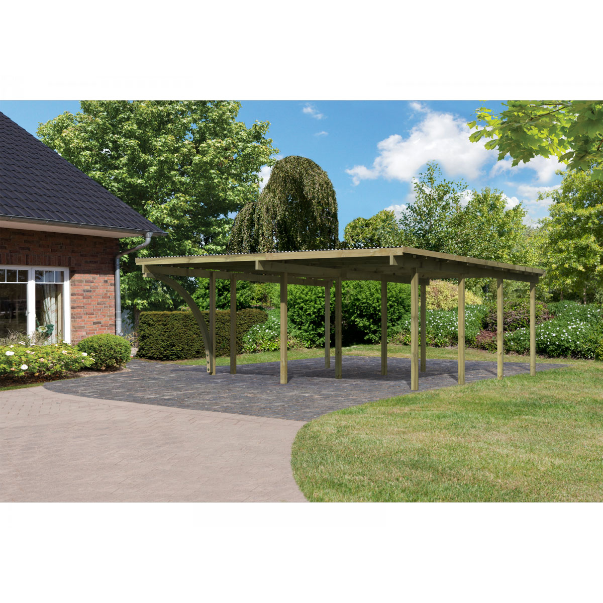 Karibu Doppelcarport Eco 2 Variante B inkl einem Einfahrtsbogen