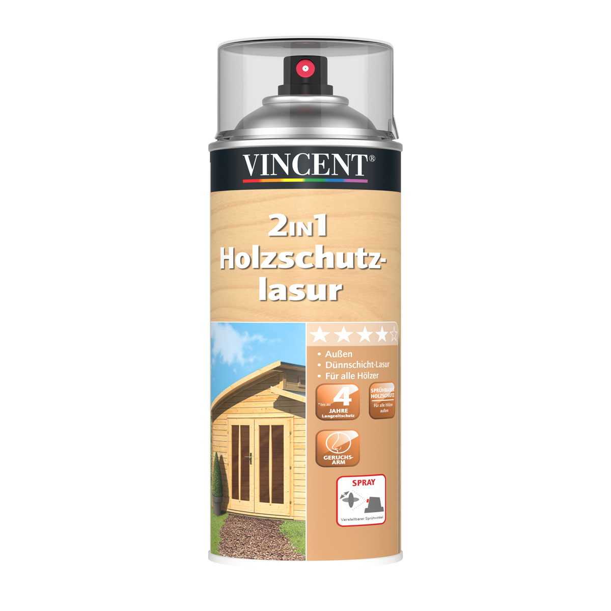 Vincent 2in1 Holzschutzlasur Spray nussbraun-dunkel 500 ml