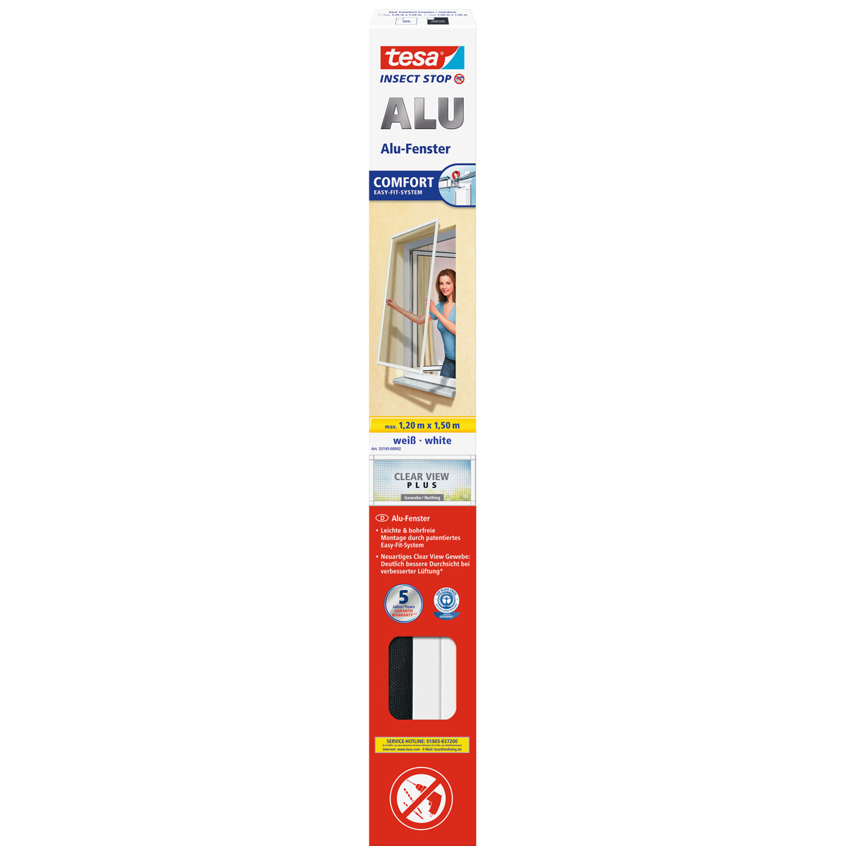 Tesa Fliegengitter Comfort Alu für Fenster weiß 1,20m x 1,50 m