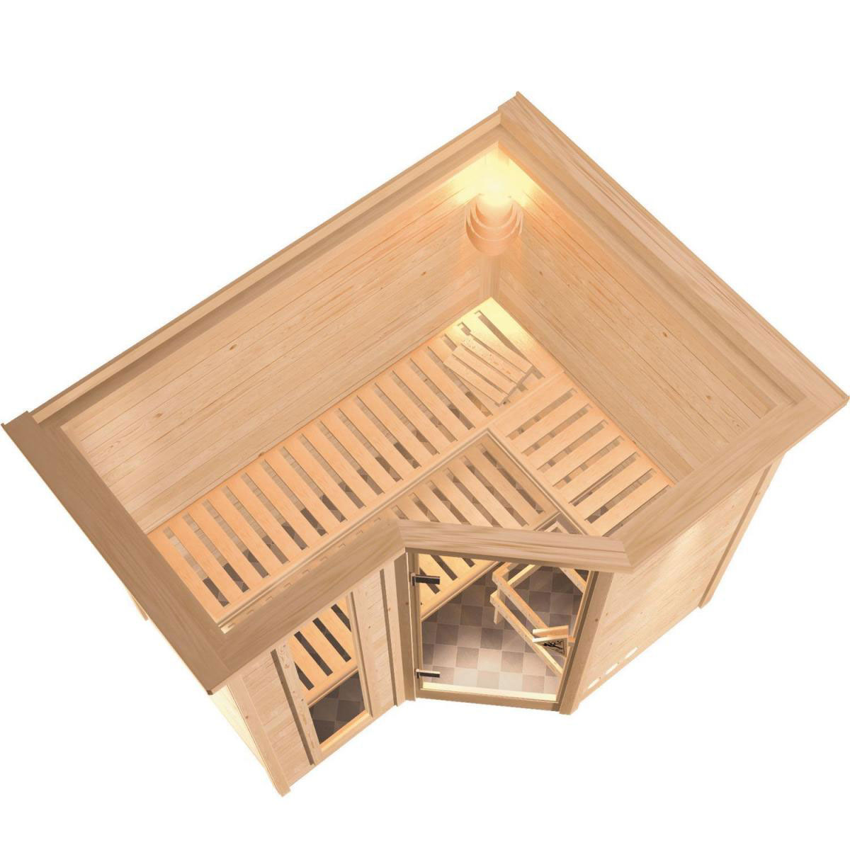 Karibu Massivholzsauna Sahib 2 40 mm ohne Ofen mit Dachkranz Bild 4